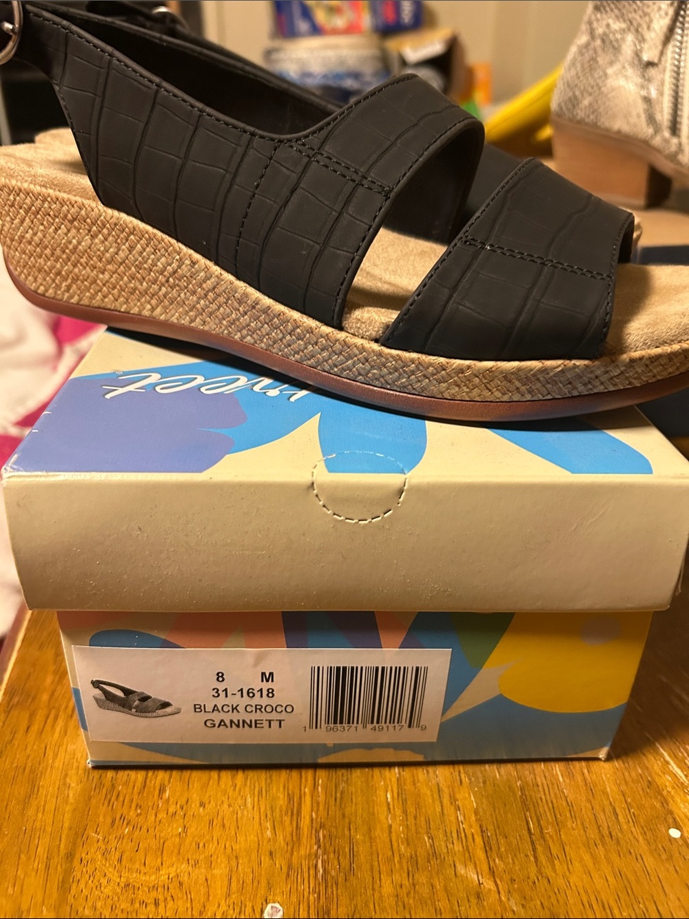 easy street Black Croc Wedge Sandal